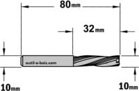 Fraise à Défoncer CMT Hélicoïdale NEGATIVE 3 Coupes - Diamètre 10 mm -  Hauteur 32 mm - Queue de 10 mm