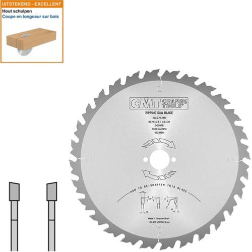 Lame circulaire CMT pour coupes en longueur pour portatives  - Diamètre 270mm - Alésage 30mm - 28 dents alternées - Ep 2,8/1,8 - CMT Orange tools