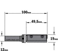 Fraise à Affleurer CMT à plaquettes - Diamètre 19 mm -  Hauteur 49.5 mm - Queue de 12 mm avec roulement