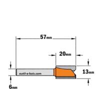 Fraise à Défoncer Carbure CMT - Diamètre 13 mm -  Hauteur 20 mm - Queue de 6 mm