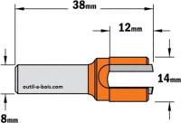 Fraise à Défoncer Carbure CMT - Diamètre 14 mm -  Hauteur 12 mm - Queue de 8 mm