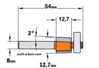 Fraise à Affleurer pour mélaminé - Diamètre 12.7 mm -  Hauteur 12.7 mm - Queue de 8 mm avec roulement