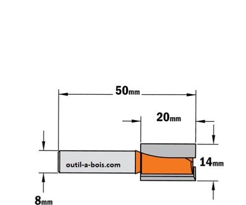 Fraise à rainer Hélicoidale Diamétre 8 mm Queue de 8 mm L.Utile 42 mm