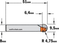 Fraise à gorge CMT - Rayon 4,75 mm - Queue de 8 mm