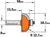 Fraise à congé CMT Rayon 12,7 mm - Queue de 8 mm