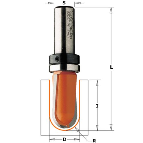 Fraise à gorge CMT - Rayon 8 mm - Queue de 8 mm avec roulement au dessus