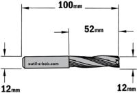 Fraise à Défoncer CMT Hélicoïdale POSITIVE 3 Coupes - Diamètre 12 mm -  Hauteur 52 mm - Queue de 12 mm