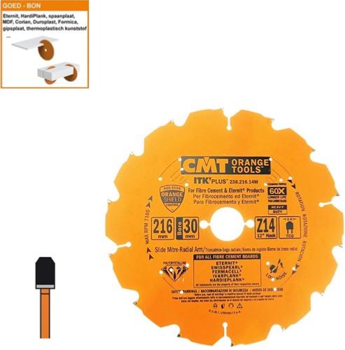 Lame circulaire diamant pour MATERIAUX COMPOSITES - Diamètre 216mm - Alésage 30mm - 14 dents - CMT Orange tools