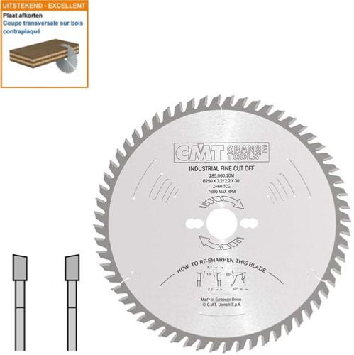 Lame circulaire CMT pour coupes de précision  - Diamètre 250mm - Alésage 30mm - 60 dents alternées - Ep 3,2/2,2 - CMT Orange tools