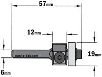 Fraise à Affleurer CMT à plaquettes - Diamètre 19 mm -  Hauteur 12 mm - Queue de 6 mm avec roulement