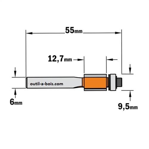 CMT : Fraise carbure à affleurer spéciale stratifié r= 1.6 - Queue 6,35 mm