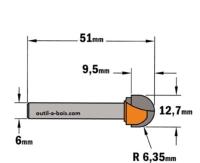 Fraise à gorge CMT - Rayon 6,35 mm - Queue de 6 mm