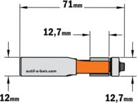 Fraise à Affleurer CMT - Diamètre 12,7 mm -  Hauteur 12.7 mm - Queue de 12 mm avec roulement