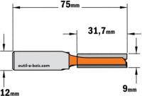 Fraise à Défoncer Carbure CMT - Diamètre 9 mm -  Hauteur 31.7 mm - Queue de 12 mm