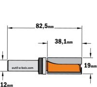 Fraise à Défoncer Carbure CMT - Diamètre 19 mm -  Hauteur 38.1 mm - Queue de 12 mm avec roulement