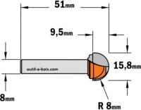 Fraise à gorge CMT - Rayon 8 mm - Queue de 8 mm