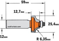 Fraise CMT pour quart de rond (petit roulement) - Rayon 6,35mm - queue de 12mm