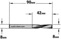 Fraise à Défoncer CMT Hélicoïdale NEGATIVE - Diamètre 8 mm -  Hauteur 42 mm - Queue de 8 mm