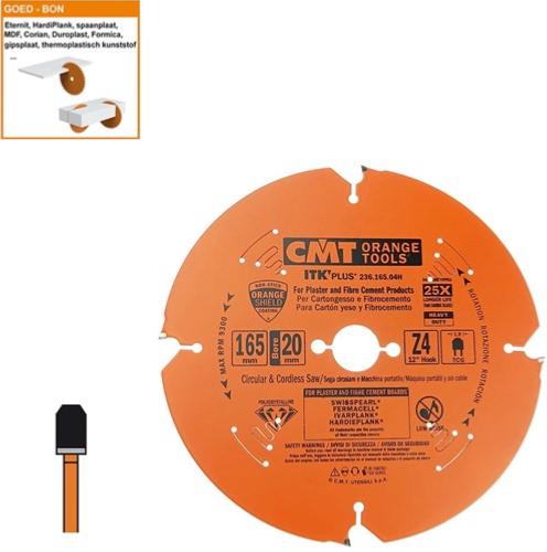 Lame circulaire diamant pour MATERIAUX COMPOSITES - Diamètre 165mm - Alésage 20mm - 4 dents - CMT Orange tools