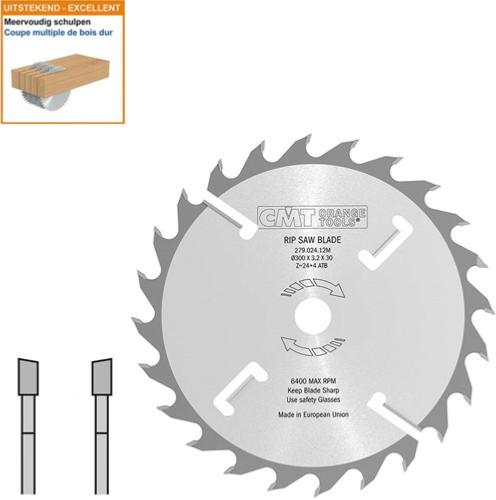 Lame circulaire carbure BOIS - Diamètre 300mm - Alésage 30mm - 24 dents alternées + racleurs - Ep 3,2/2,2 - CMT Orange tools
