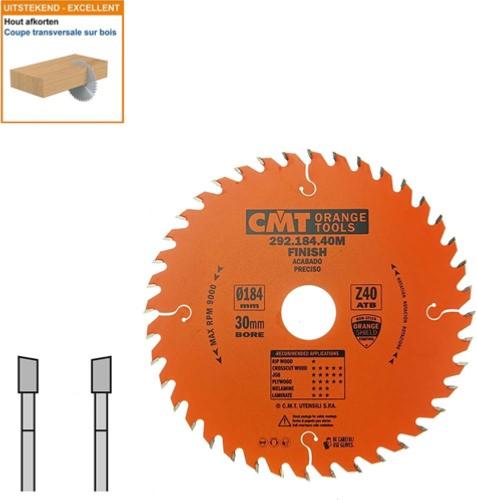 Lame circulaire CMT pour coupes transversales pour portatives - Diamètre 184mm - Alésage 30mm - 40 dents alternées - Ep 2,6/1,6 - CMT Orange tools
