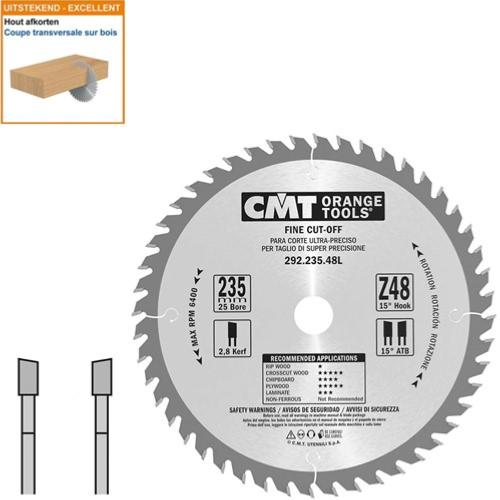 Lame circulaire CMT pour coupes transversales pour portatives - Diamètre 235mm - Alésage 25mm - 48 dents alternées - Ep 2,8/1,8 - CMT Orange tools