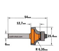 Fraise CMT pour quart de rond - Rayon 6,35mm - queue de 6mm