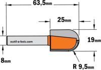 Fraise à gorge CMT - Rayon 9,5 mm - Queue de 8 mm