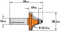 Fraise CMT pour quart de rond (petit roulement) - Rayon 12,7mm - queue de 12mm
