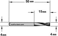 Fraise à Défoncer CMT Hélicoïdale POSITIVE - Diamètre 4 mm - Hauteur 15 mm - Queue de 4 mm