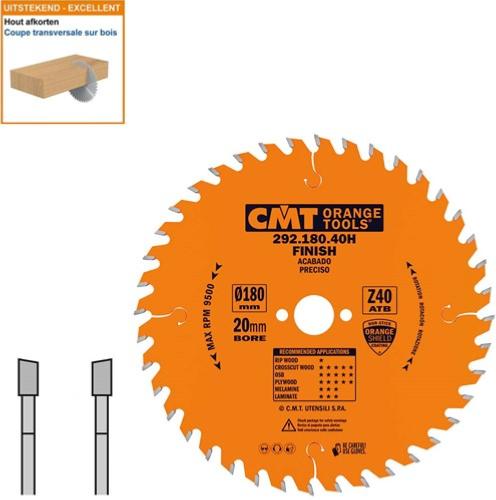 Lame circulaire CMT pour coupes transversales pour portatives - Diamètre 180mm - Alésage 20mm - 40 dents alternées - Ep 2,6/1,6 - CMT Orange tools