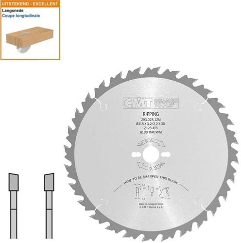 Lame circulaire CMT pour coupes en longueur - Diamètre 315mm - Alésage 30mm - 28 dents alternées - Ep 3,2/2,2 - CMT Orange tools