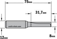 Fraise à Défoncer Carbure CMT - Diamètre 8 mm -  Hauteur 31.7 mm - Queue de 12 mm