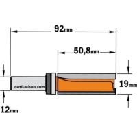 Fraise à Défoncer Carbure CMT - Diamètre 19 mm -  Hauteur 50.8 mm - Queue de 12 mm