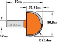 Fraise à gorge CMT - Rayon 25.4 mm - Queue de 12 mm