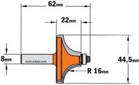 Fraise CMT pour quart de rond (petit roulement) - Rayon 16mm - queue de 8mm