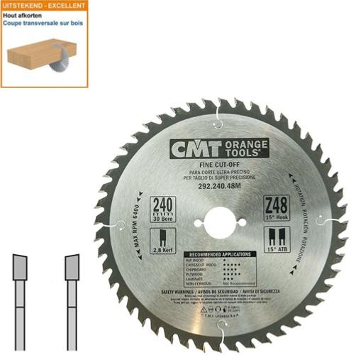 Lame circulaire CMT pour coupes transversales pour portatives - Diamètre 240mm - Alésage 30mm - 48 dents alternées - Ep 2,8/1,8 - CMT Orange tools