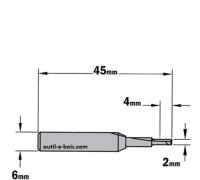 Fraise à Défoncer Carbure CMT - Diamètre 2 mm - Hauteur 4 mm - Queue de 6 mm