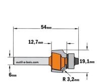 FRAISE QUART DE ROND - Rayon de 3,2 MM - Queue de 6 mm avec roulement