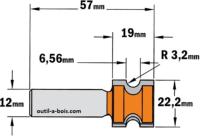 Fraise a arrondir CMT - rayon 3,2mm - queue de 12mm