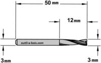 Fraise à Défoncer CMT Hélicoïdale POSITIVE - Diamètre 3 mm - Hauteur 12 mm - Queue de 3 mm