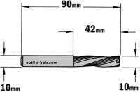 Fraise à Défoncer CMT Hélicoïdale NEGATIVE 3 Coupes - Diamètre 10 mm -  Hauteur 42 mm - Queue de 10 mm