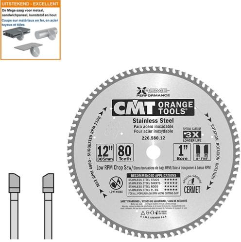 Lame circulaire carbure ACIER - Diamètre 305mm - Alésage 25,4mm - 80 dents - Ep 2,2/1,8 - CMT Orange tools