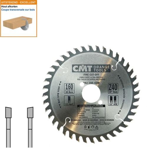 Lame circulaire CMT pour coupes transversales pour portatives - Diamètre 160mm - Alésage 30mm - 40 dents alternées - Ep 2,2/1,6 - CMT Orange tools