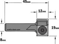 Fraise à Défoncer CMT à Plaquettes - Diamètre 19 mm -  Hauteur 12 mm - Queue de 8 mm