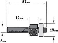 Fraise à Affleurer CMT à plaquettes - Diamètre 19 mm -  Hauteur 12 mm - Queue de 8 mm avec roulement