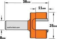 Fraise à Défoncer Carbure CMT - Diamètre 25 mm -  Hauteur 11 mm - Queue de 8 mm