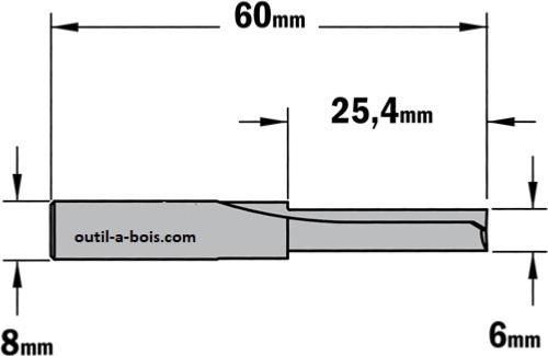 CMT 712.080.11 Fraise à défoncer avec coupe droite 8mm, tige 6 mm