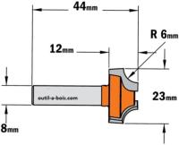Fraise CMT pour quart de rond (sans roulement) - Rayon 6mm - queue de 8mm