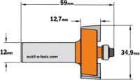 Fraise à feuillure CMT - Profondeur 12,7mm - Hauteur 12,7mm  - Queue de 12mm